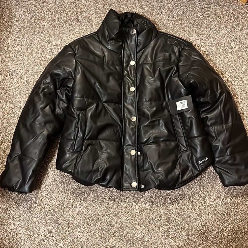 Hurley Women’s Vegan Leather Puffer Jacket New With Tags size large